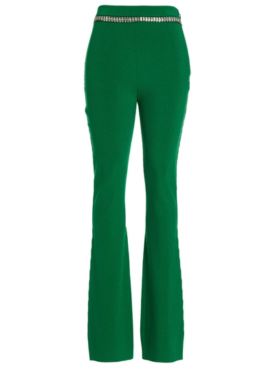 Paco Rabanne Crystal-embellished Ribbed-knit Trousers In Green