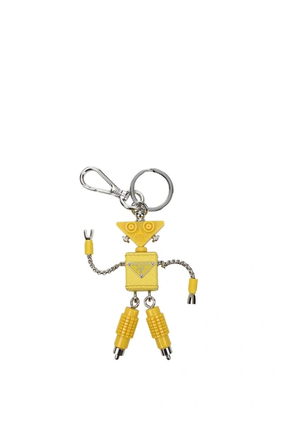 Prada Key Rings Trick Robot Leather Yellow Sun