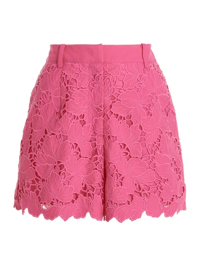 Self-portrait Floral-lace Scalloped Shorts In Pink