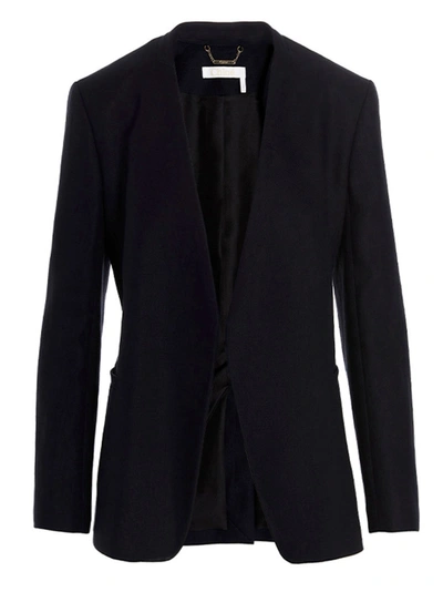 Chloé Collarless Linen Single-breasted Suit Blazer In Navy