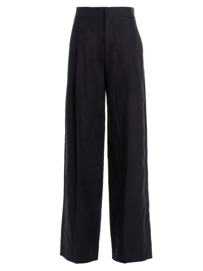 CHLOÉ LINEN  WITH FRONT PLEATS PANTS BLUE