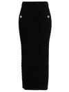 Balmain Black Plain Ribbed Knit Midi Skirt