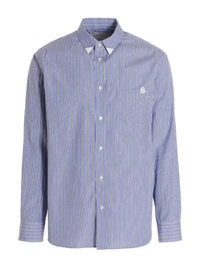 Sacai Thomas Mason Long-sleeved Poplin Shirt In Blue Stripe
