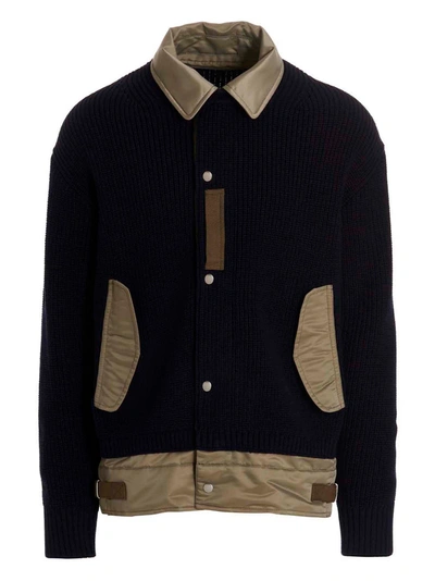 Sacai Nylon Twill Knit Blouson In Blue