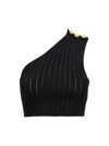 Balmain Asymmetric Viscose Ribbed Knit Crop Top