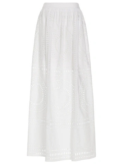 Alberta Ferretti Openwork Long Skirt In White