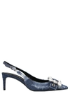 Dolce & Gabbana 60 Denim Patchwork Crystal Slingback Pumps