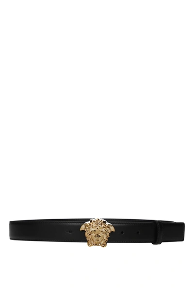 Versace Black Leather Belt With Logo Buckle