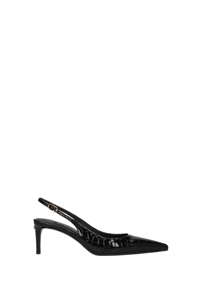 Dolce & Gabbana Sandals Sling Back Patent Leather Black