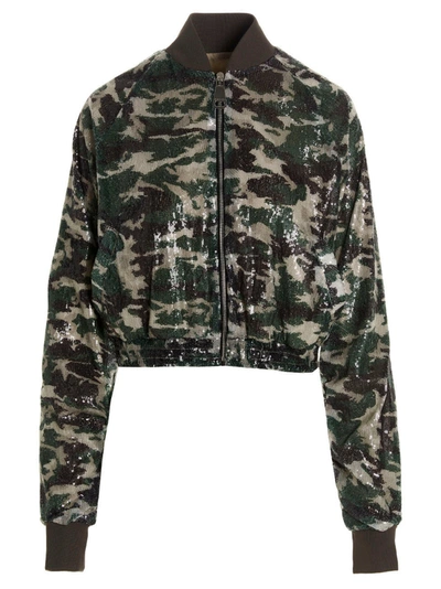 Khrisjoy Camouflage Pattern Sequin Bomber Jacket In Green