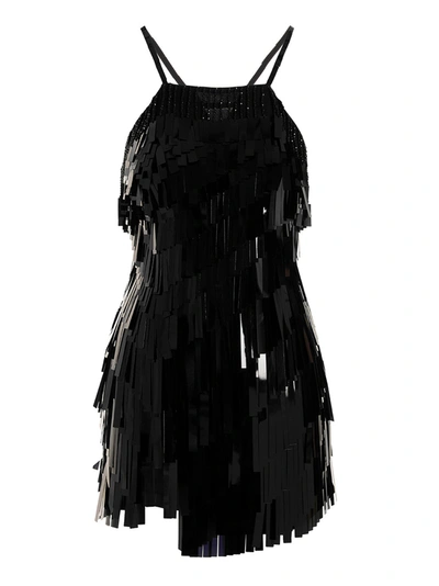Attico Black Abito Square Neck Tasselled Mini Dress