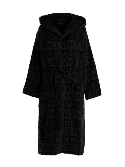 Versace Home Sequin Logo Bathrobe In Black