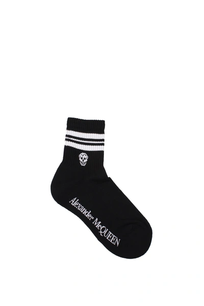 Alexander Mcqueen Logo Intarsia Cotton Blend Ankle Socks In Black,white