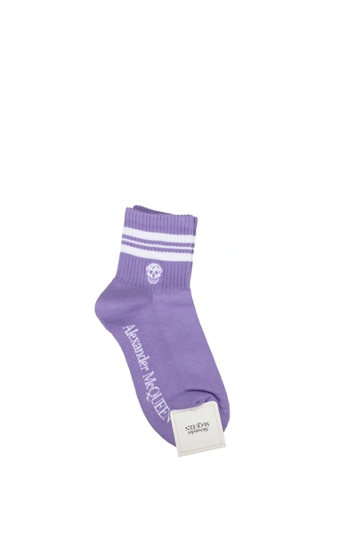 Alexander Mcqueen Short Socks Cotton Violet White