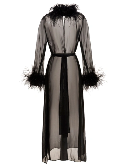 Oseree Plumage Feather-trimmed Chiffon Robe In Negro