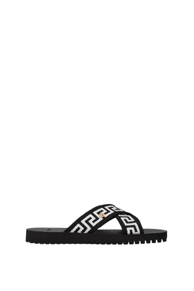 Versace Slippers And Clogs Fabric Black White