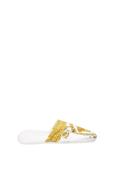 Versace Slippers And Clogs Fabric White Gold