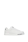 Dolce & Gabbana Portofino' White Low Top Sneakers With Contrasting Logo Detail In Leather