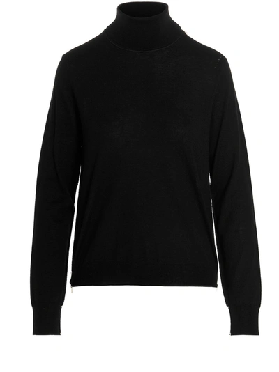 Maison Margiela Stitching Wool Turtleneck Sweater In Black