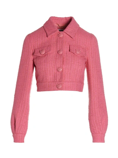 Moschino Tweed Cropped Jacket In Pink