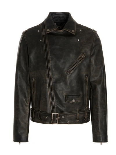Golden Goose Vintage-effect Leather Biker Jacket In Black