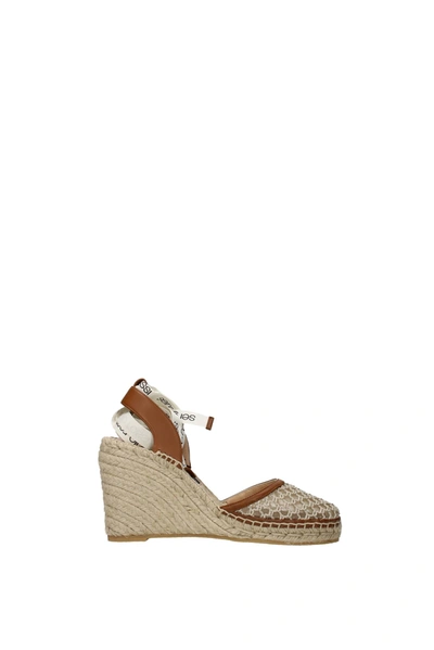 Sergio Rossi Wedges Fabric Beige Leather