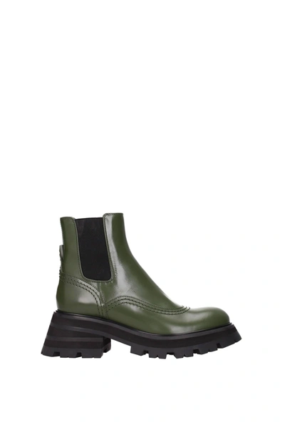 Alexander Mcqueen Ankle Boots Leather Green Khaki