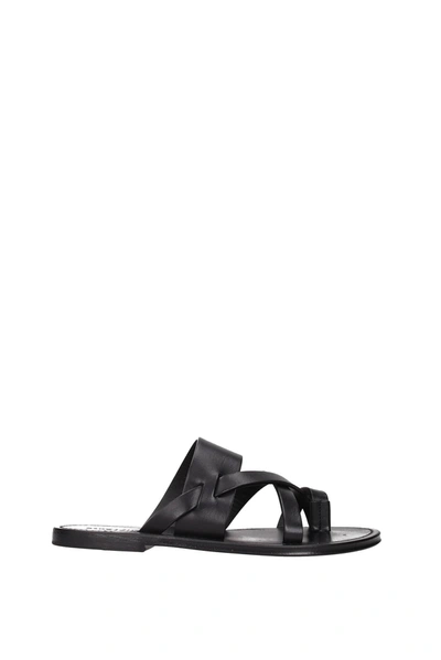 Saint Laurent Culver Leather Sandals In Black