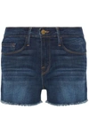 Frame Distressed Denim Shorts In Dark Denim