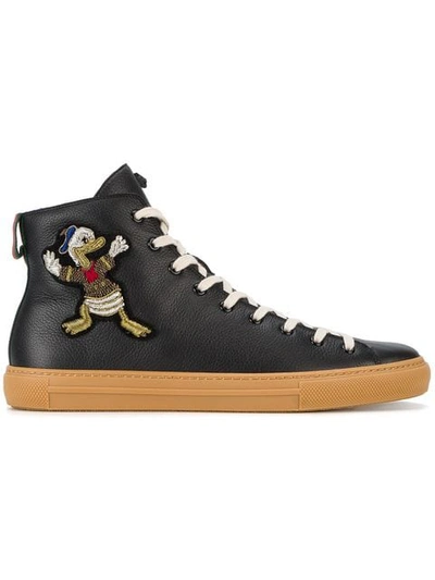Gucci Major Embroidered Leather  Trainers In Black