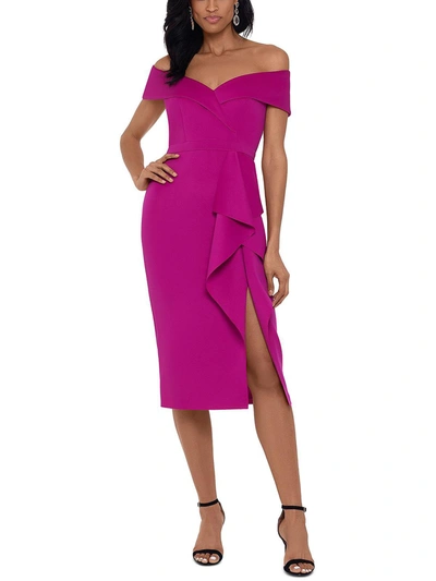 Xscape Plus Size Waterfall-ruffle Off-the-shoulder Dress In Pink