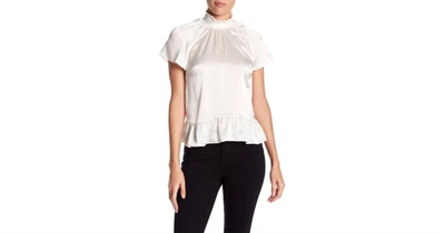 Rachel Zoe Harbor High Smocked Neckline Ruffled Silk Blouse In White