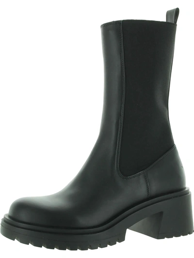 Steve Madden Womens Leather Stretch Mid-calf Boots In Black