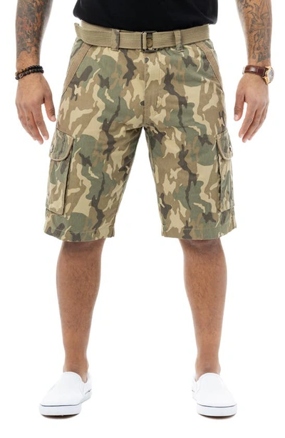 X-ray Belted Cotton Twill Cargo Shorts In Green