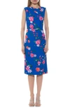 Alexia Admor Diane Asymmetric Sleeveless Midi Sheath Dress In Blue Floral