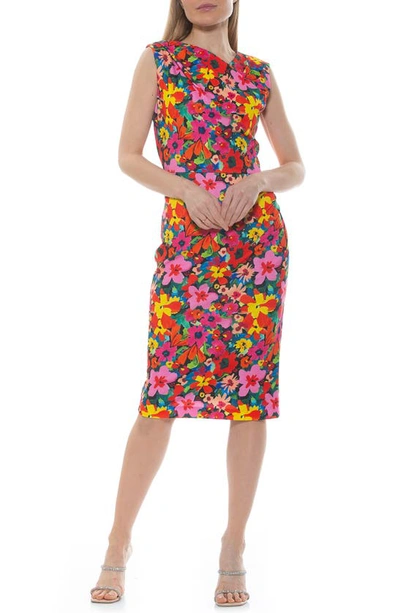 Alexia Admor Diane Asymmetric Sleeveless Midi Sheath Dress In Floral Multi