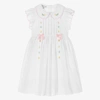 BEATRICE & GEORGE GIRLS WHITE HAND-EMBROIDERED COTTON DRESS