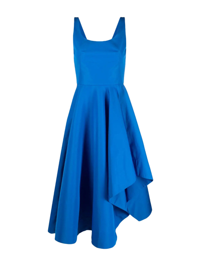 Alexander Mcqueen Asymmetric Draped Midi Dress In Blue