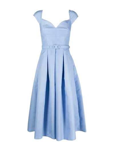 Self-portrait Pleated Taffeta Midi Dress In Blue