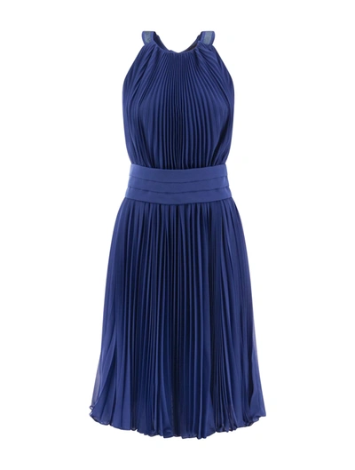 Max Mara Sleeveless Pleated Dress In Blue