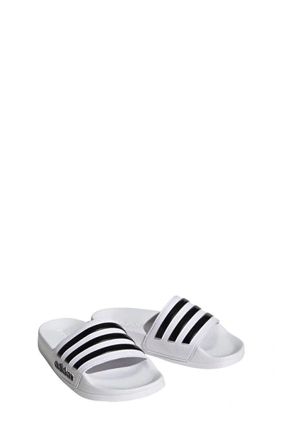 Adidas Originals Adidas Little Kids' Adilette Shower Slide Sandals In White/black/black