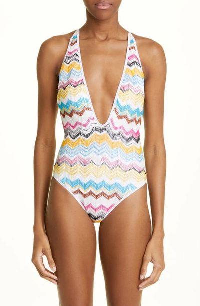 Missoni Womens Multicolor Chevron Chevron-knit V-neck Swimsuit In Multicolor Hevro