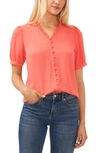 Cece Puff Sleeve Button Front Top In Calypso Coral