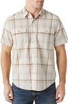 LUCKY BRAND LUCKY BRAND PLAID SHORT SLEEVE COTTON BUTTON-UP WORKWEAR SHIRT