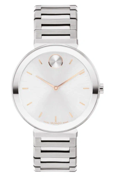 Movado Women's Bold Horizon Swiss Quartz Silver-tone Stainless Steel Watch 34mm In Gold Tone / Rose / Rose Gold Tone / Silver