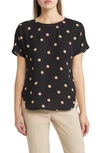 Anne Klein Plus Size Dot-print Bateau-neck Short-sleeve Blouse In Anne Black/ Latte