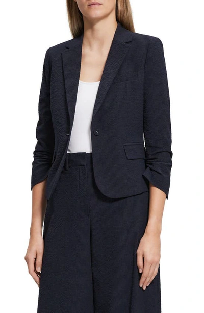 Theory One Button Notched Collar Blazer In Blue