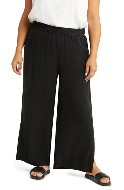 Eileen Fisher Women's Silk Straight-leg Ankle Pants In Black