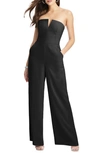 Dessy Collection Strapless Notch Crepe Jumpsuit With Pockets In Black