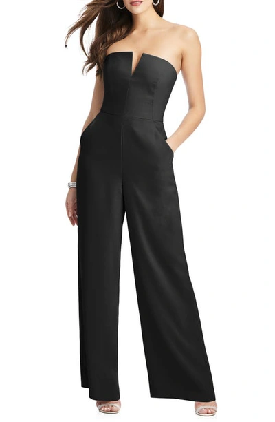 Dessy Collection Strapless Notch Crepe Jumpsuit With Pockets In Black